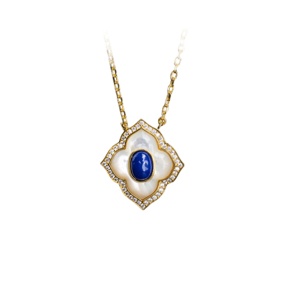 Luxe Blossom Choker - Lapis Lazuli Inlay Pendant, Celestial Gift for Her