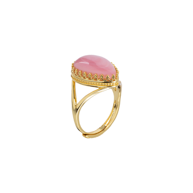Natural Queen Conch Pink Teardrop Ring for Women