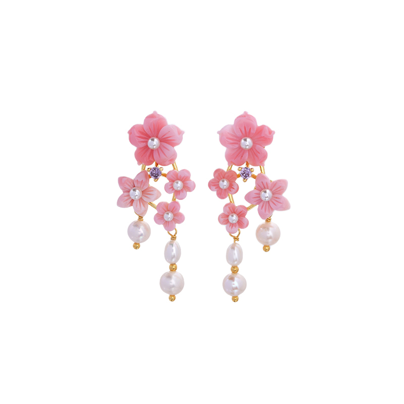 Pink Carved Conch Flower Earrings - Fashion Vintage Elegance