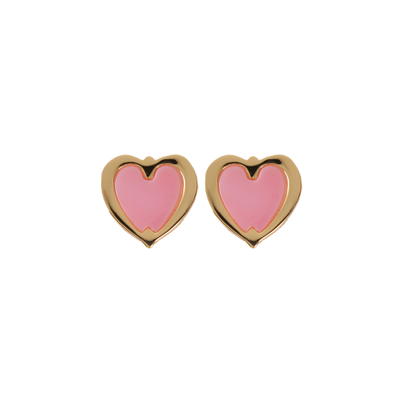 18K Gold Plated Girly Heart Studs - Natural Pink Queen Conch