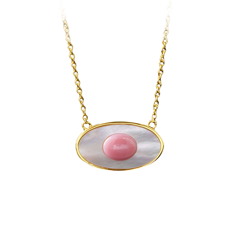 Natural Queen Conch Mother of Pearl Evil Eye Necklace (Unique Design)