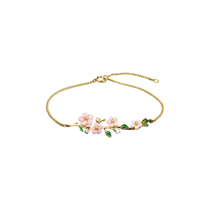 Charming Queen Conch Bracelet: Carved Plum Flowers & Green Leaves