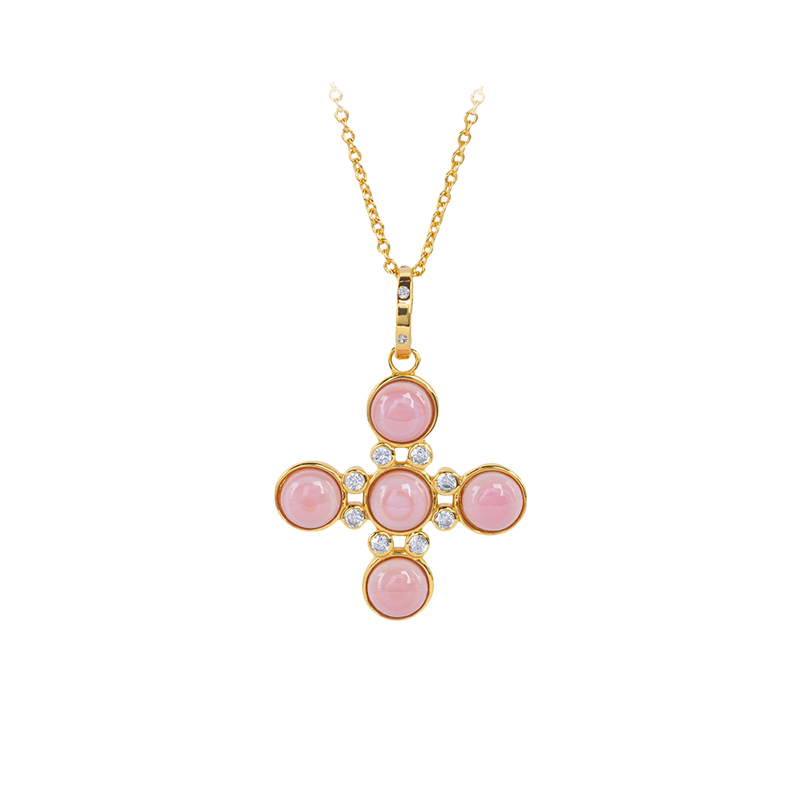Natural Queen Conch Pink Cross Necklace | Exquisite Unique Pendant