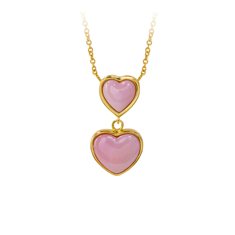 Natural Queen Conch Heart Pendant | Chic Double Hearts Collarbone Necklace