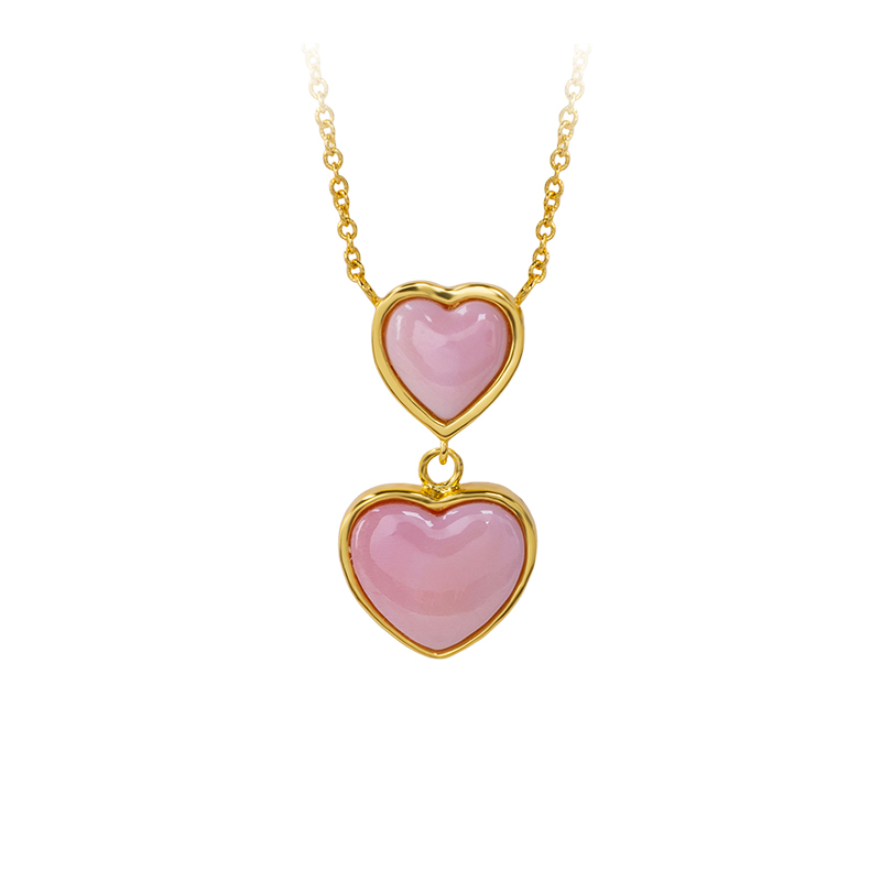 Natural Queen Conch Heart Pendant | Chic Double Hearts Collarbone Necklace