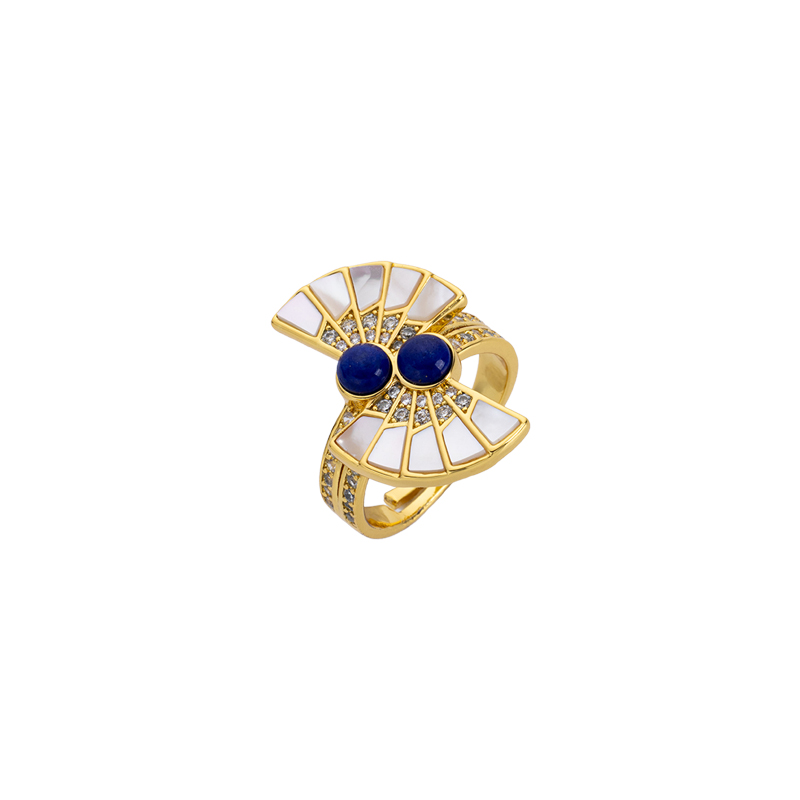 Bohemian Scalloped Ring Lapis & Pearl