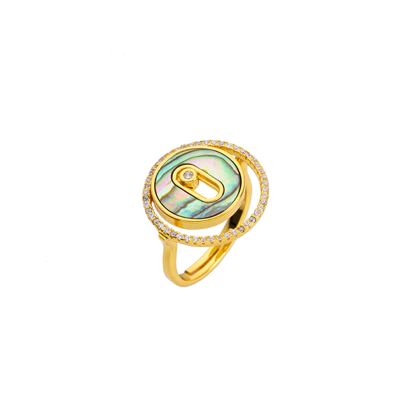 Natural Abalone Shell Round Unique Ring