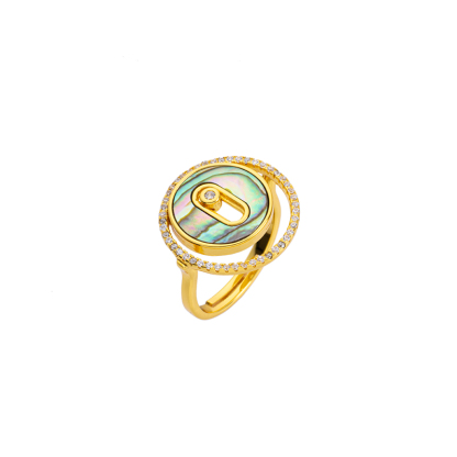 Natural Abalone Shell Round Unique Ring