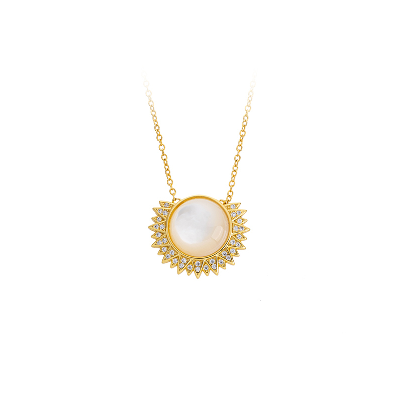 Luminous White Mother of Pearl Sunflower Necklace