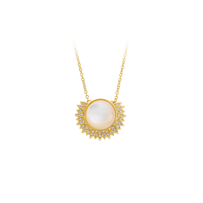 Luminous White Mother of Pearl Sunflower Necklace