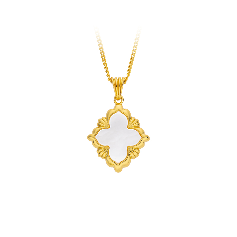 Retro White MOP Four-Leaf Clover Pendant