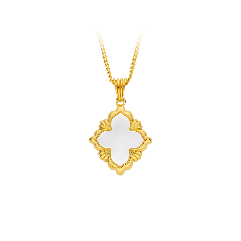 Retro White MOP Four-Leaf Clover Pendant