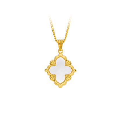 Retro White MOP Four-Leaf Clover Pendant