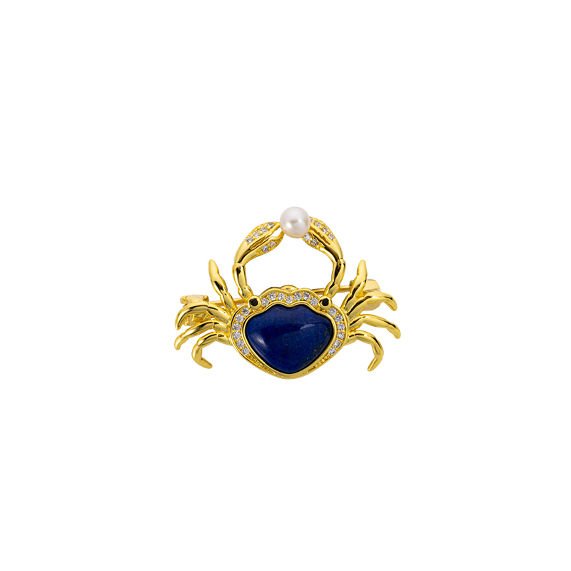 Natural Lapis Lazuli Crab Brooch - Adorable Charm