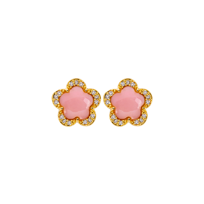 Natural Pink Queen Conch Blossom Stud Earrings