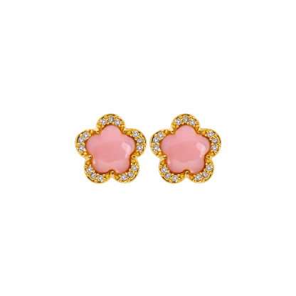 Natural Pink Queen Conch Blossom Stud Earrings