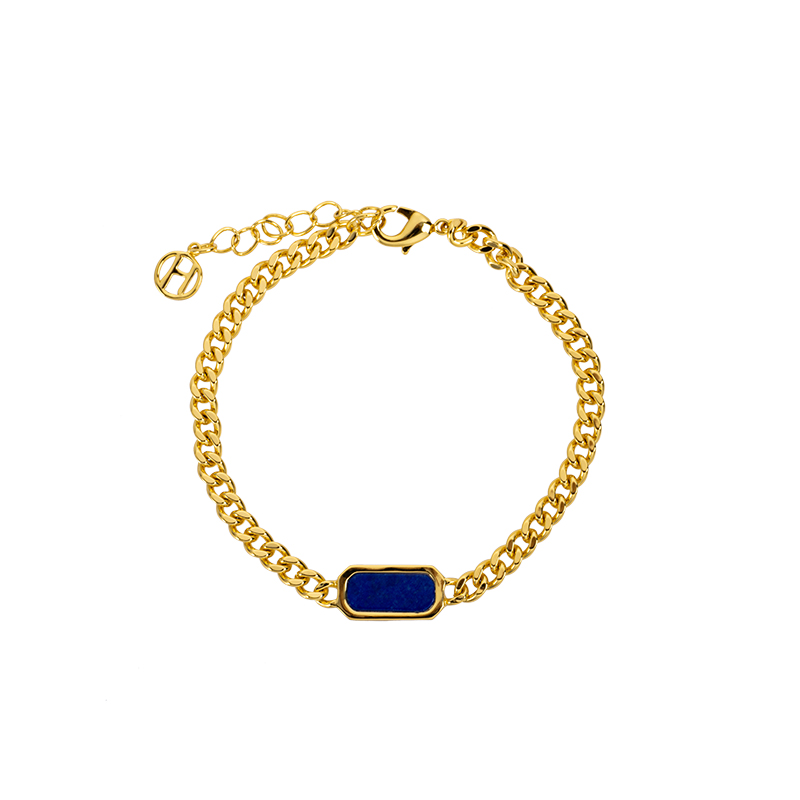 Natural Lapis Lazuli Cuban Chain Bracelet - Square Link