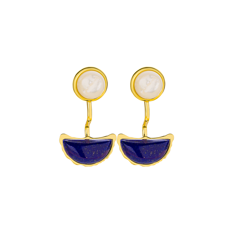 Lapis Lazuli  Crescent Stud Earrings | Vintage Boho Statement Jewelry for Women | Artistic Niche Design with Instagram-Worthy Sophistication