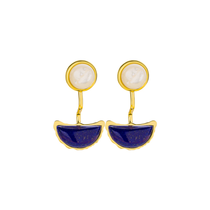 Lapis Lazuli  Crescent Stud Earrings | Vintage Boho Statement Jewelry for Women | Artistic Niche Design with Instagram-Worthy Sophistication