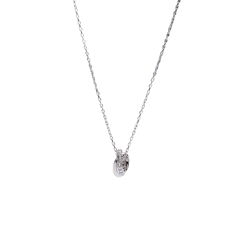 S925 Interlocking Hoop Necklace - Diamond Accent Minimalist Jewelry