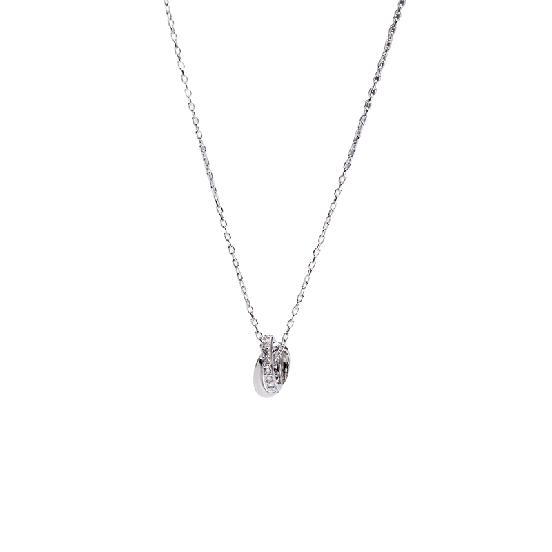 S925 Interlocking Hoop Necklace - Diamond Accent Minimalist Jewelry