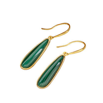 Luxury Natural Malachite Earrings for Women | Long Teardrop Hook Dangle Jewelry | Timeless Elegance & Skin-Brightening Design | Factory Direct Wholesale Pricing
