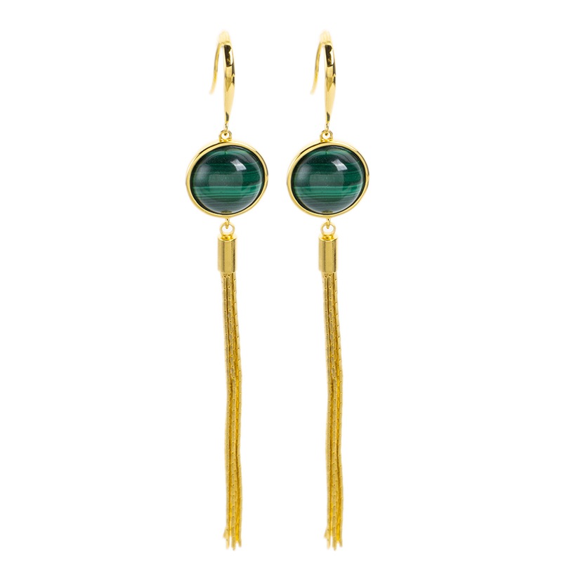 Vintage Tassel Malachite Dangle Earrings | Boho Chic Statement Jewelry for Women | Artisan-Crafted Sophisticated Elegance & Timeless Luxury