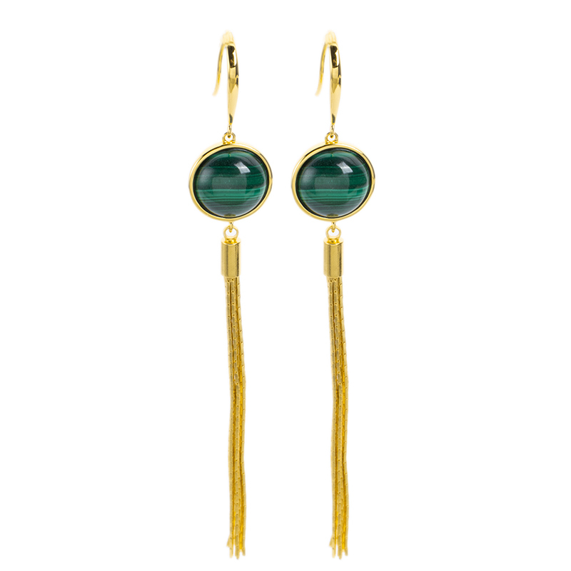 Vintage Tassel Malachite Dangle Earrings | Boho Chic Statement Jewelry for Women | Artisan-Crafted Sophisticated Elegance & Timeless Luxury