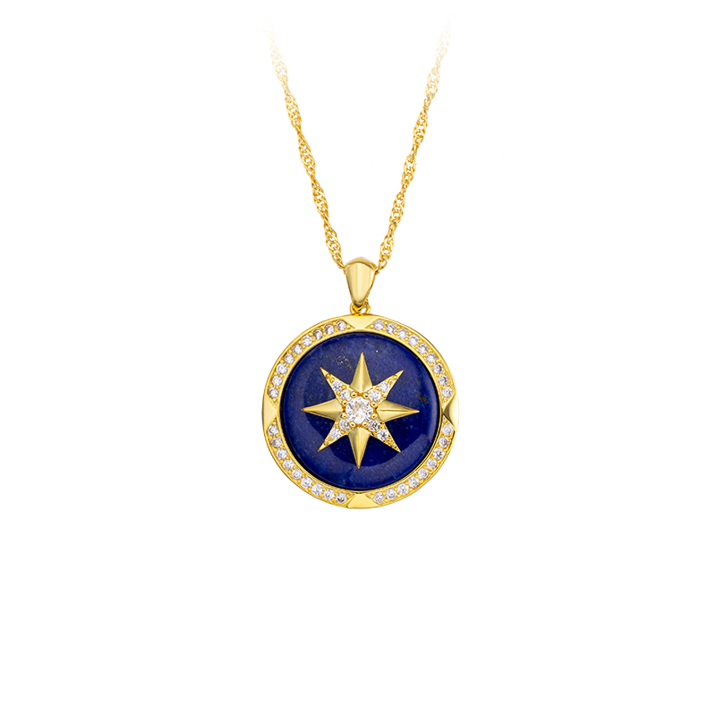 Natural Lapis Lazuli Eight-Pointed Star Necklace