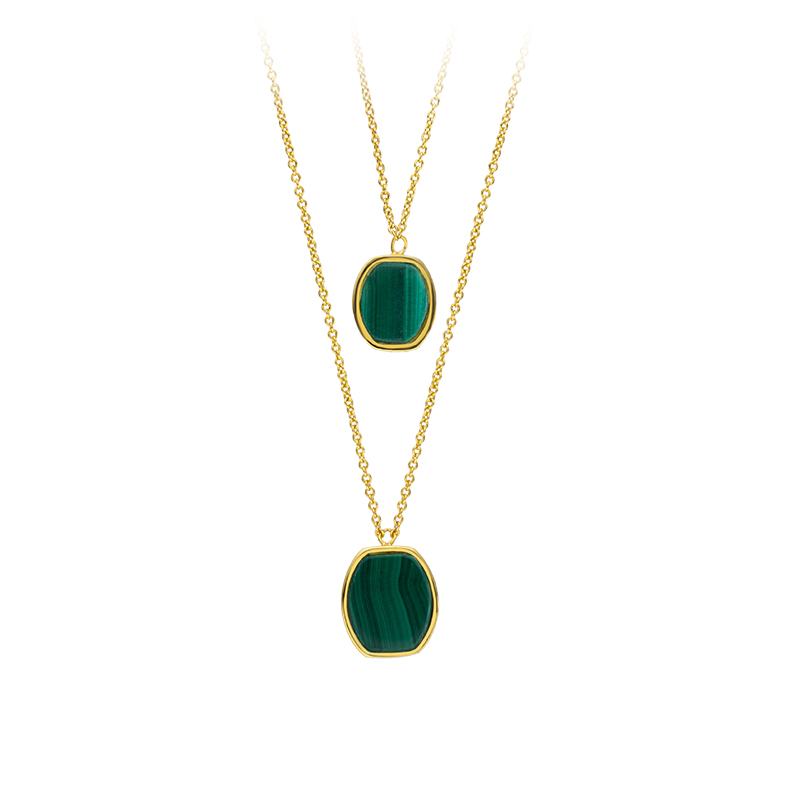 Geometric Square Malachite Layered Necklace