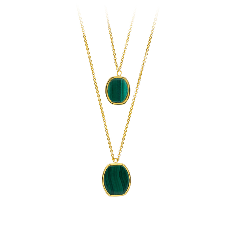 Geometric Square Malachite Layered Necklace