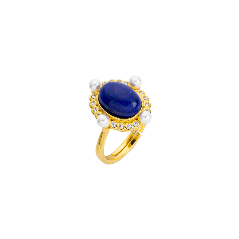 Oval Lapis Lazuli Ring with Freshwater Pearl