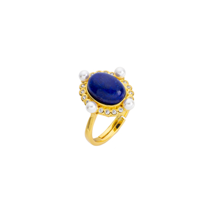 Oval Lapis Lazuli Ring with Freshwater Pearl
