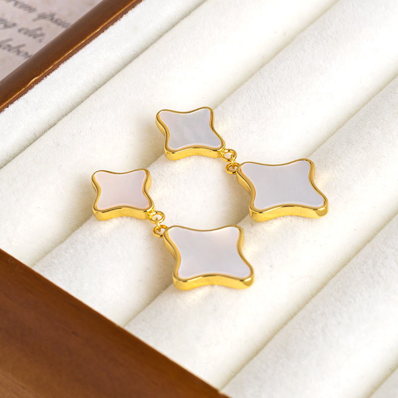 Boho Chic Shell Earrings - White MOP Clover, Minimalist Drops