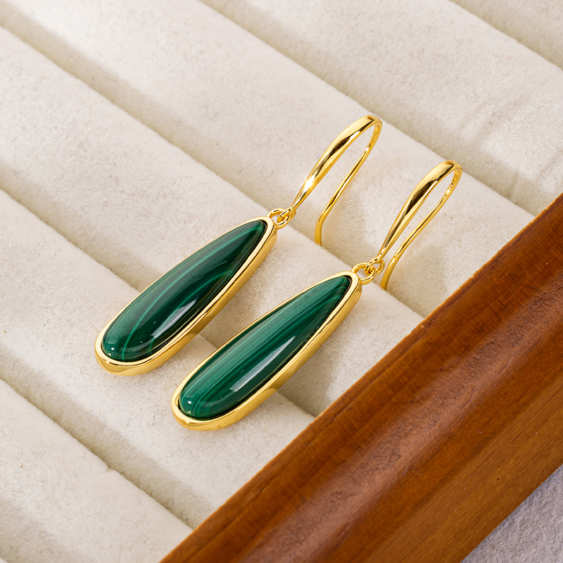 Luxury Natural Malachite Earrings for Women | Long Teardrop Hook Dangle Jewelry | Timeless Elegance & Skin-Brightening Design | Factory Direct Wholesale Pricing