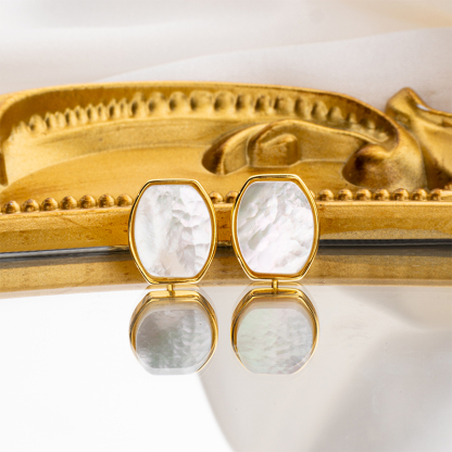 Elegant Square White Mother Pearl Earrings - Unique Minimalist