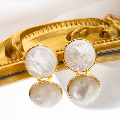 Oversized White MOP Clip-Ons | Western Fashion Earrings