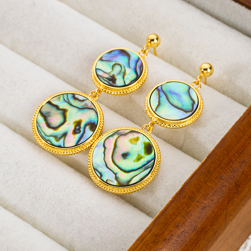 French Natural Abalone Shell Round Earrings