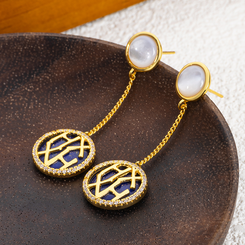 18K Gold Plated Lapis Lazuli Drop Earrings - Royal Vintage Style