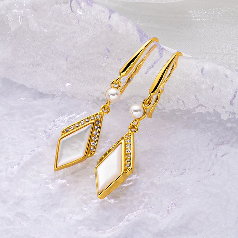Elegant Rhombus White MOP Earrings | Chic Studs 