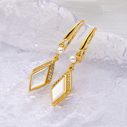 Elegant Rhombus White MOP Earrings | Chic Studs 