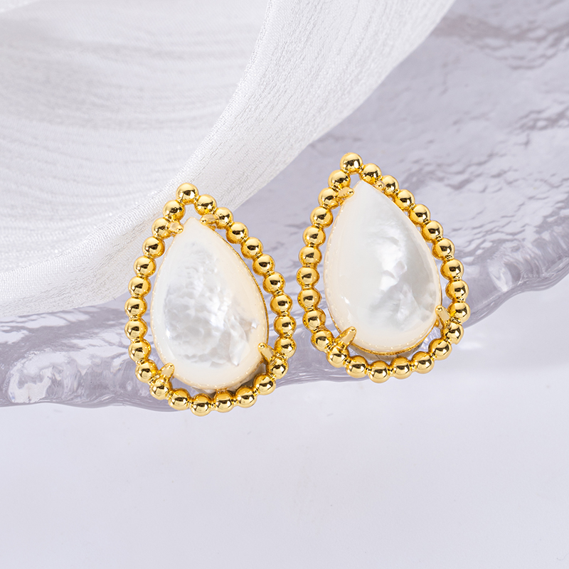 Ocean MOP Teardrop Studs - French Vintage 18K Gold Plated