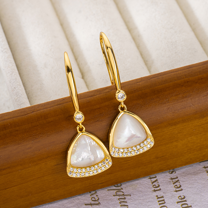 Luxury White MOP Triangular Drop Earrings - Minimalist Korean Design