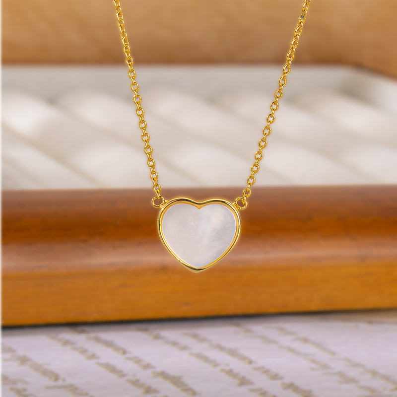 Sweet Girly Heart Necklace - Natural White Mother of Pearl