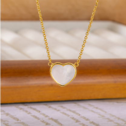 Sweet Girly Heart Necklace - Natural White Mother of Pearl