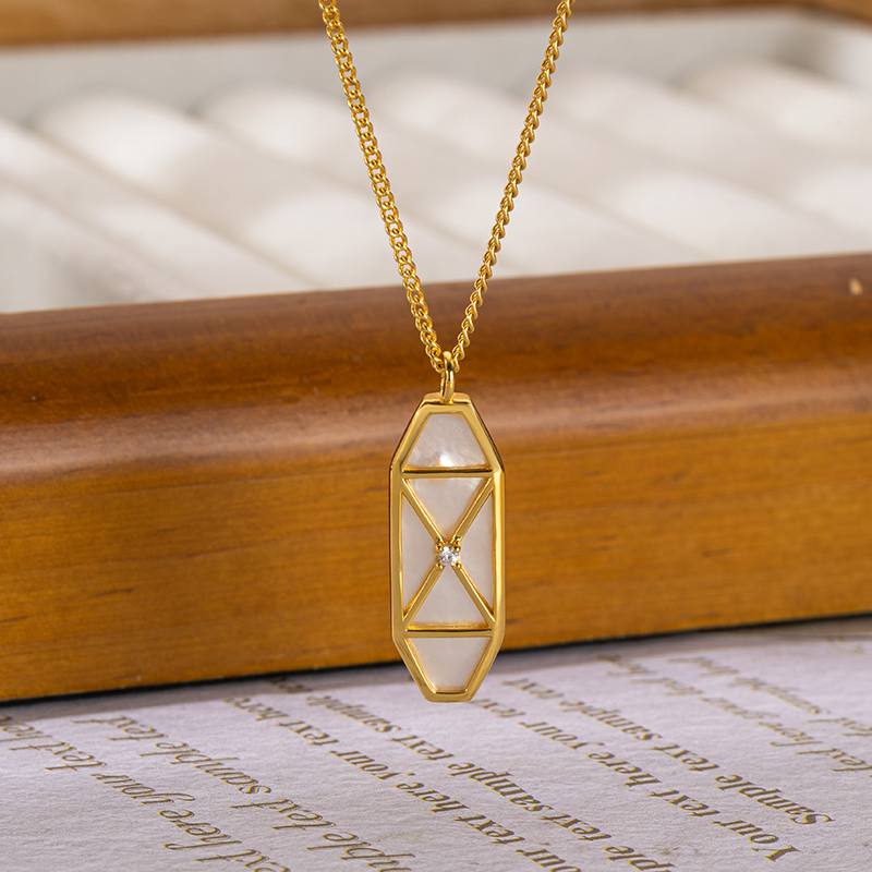 18K Gold Plated Geometric MOP Necklace - Parisian Minimalist