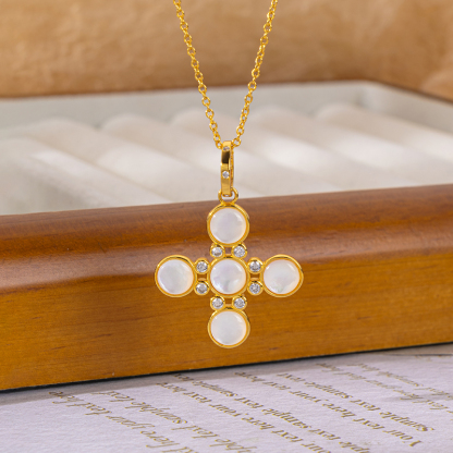 Artistic Cross Collar Necklace |Natural MOP & 18K Gold Plated