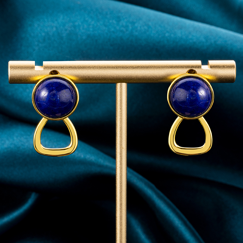 Lapis Lazuli Round Stud Earrings - Unique Modern Jewelry with Artistic Edge (Handcrafted Boho Chic Accessories)
