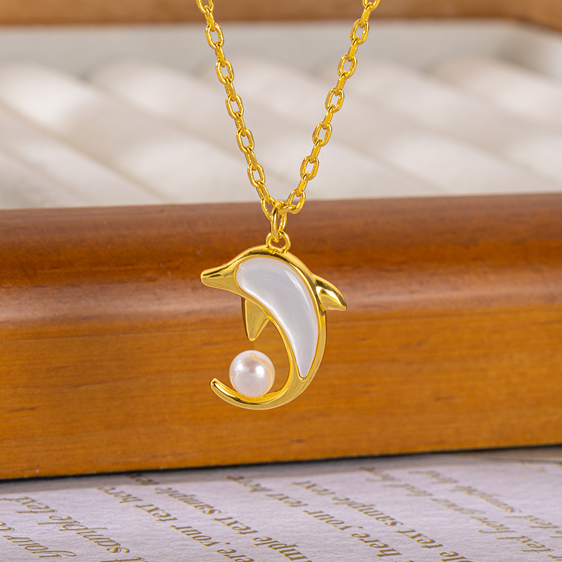 Sweet Dolphin Pendant Necklace | Shimmering White MOP