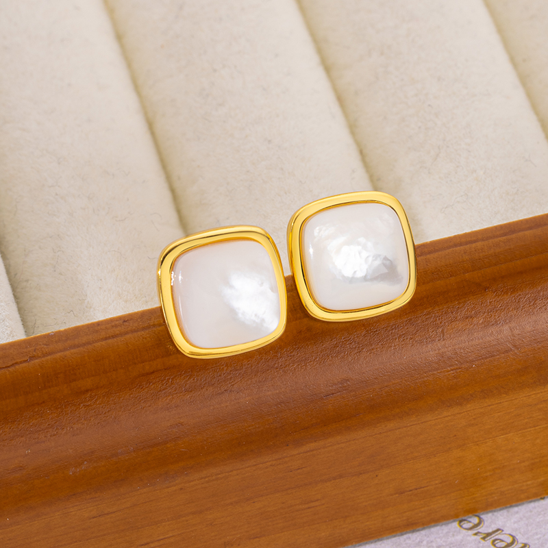 White Mother of Pearl Sugar Loaf Stud Earrings - Classic & Elegant